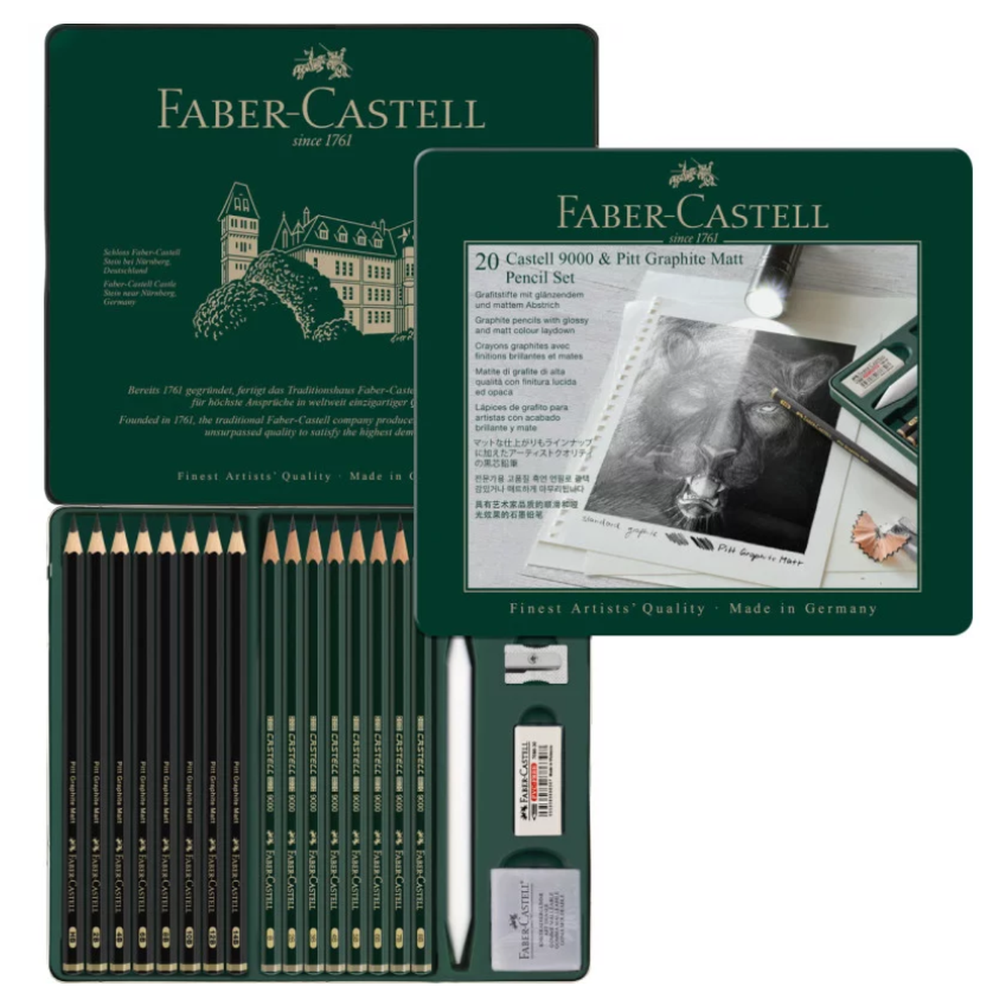 Faber-Castell Boîte de 20 crayons Castell 9000 & Pitt Graphite Matt