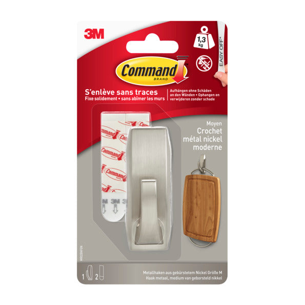 Command™ Crochet de taille moyenne en métal nickel