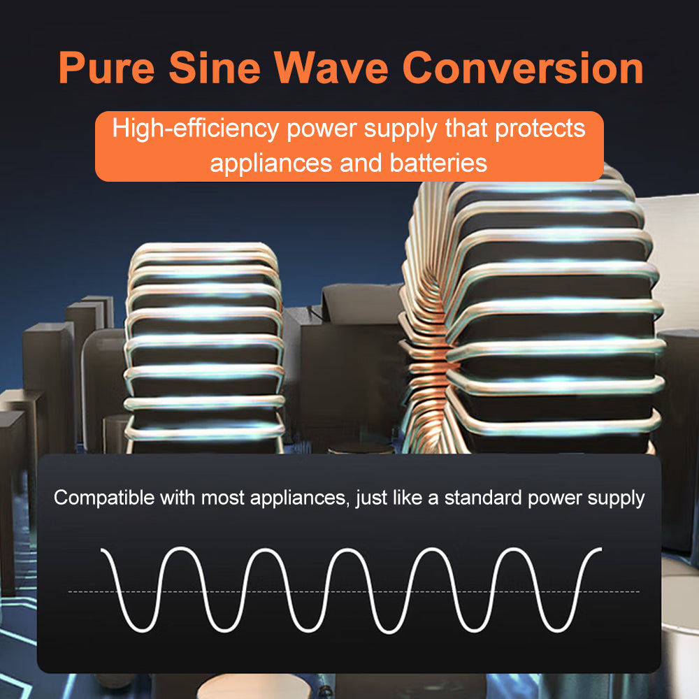 EAFC Convertisseur de puissance amorphe 5000 W à onde sinusoïdale pure (pic 5000 W / puissance nominale 2500 W) – Convertisseur de voiture 12 V CC vers 220 V CA avec prise universelle