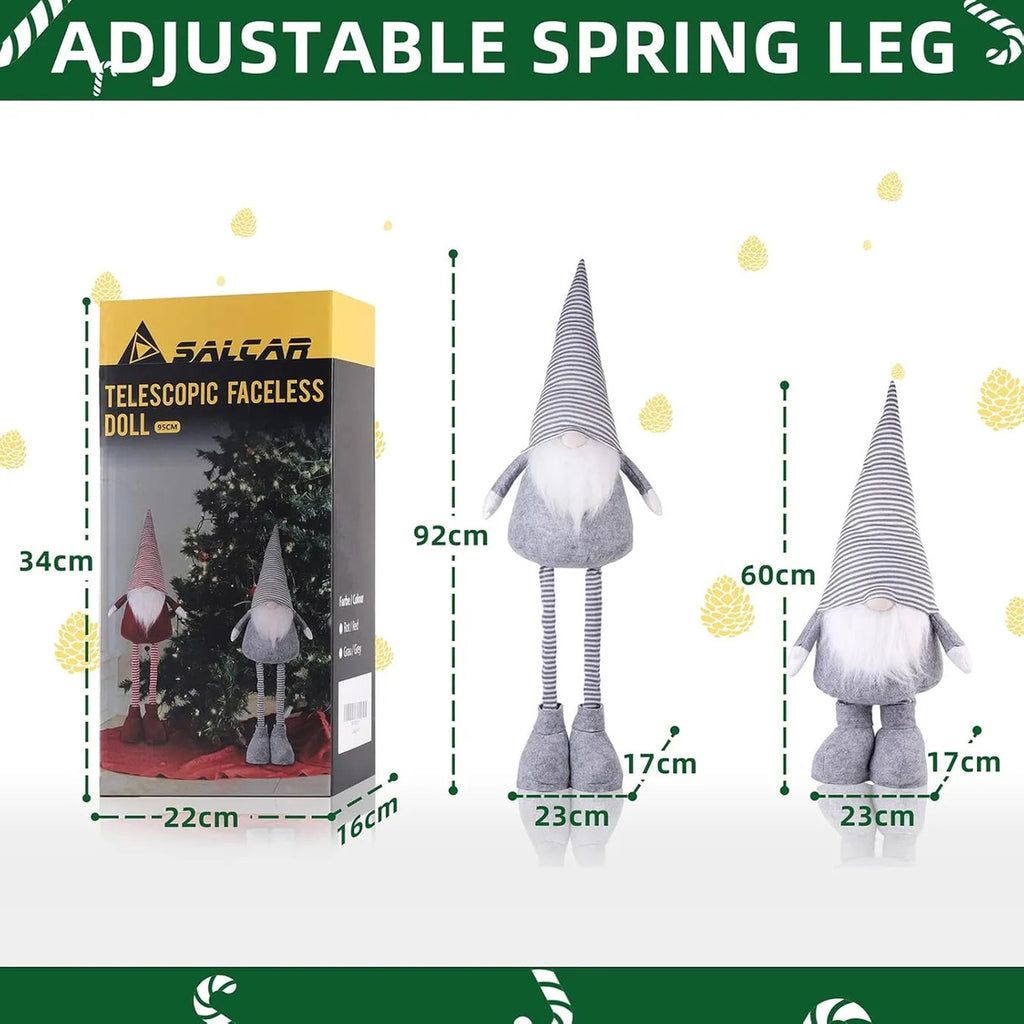 SALCAR Lutins de Noël pour décoration de Noël, 60-92 cm (jambes réglables pour extension de hauteur), figurines décoratives de gnomes, décorations de table, décorations de Noël