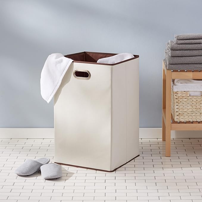 ANQI Panier à linge rectangulaire pliable - Beige et marron