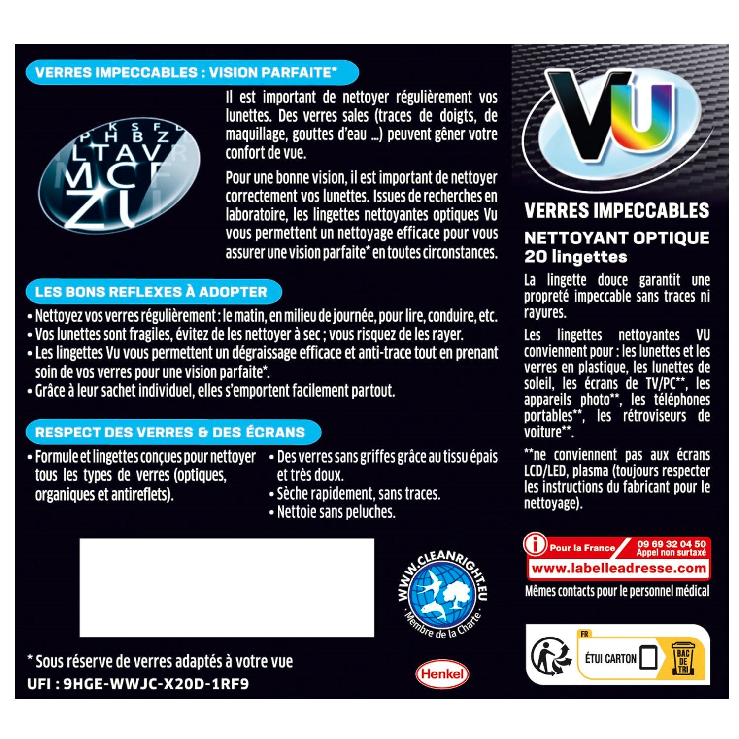 VU Nettoyant lunettes étui 20 pochettes