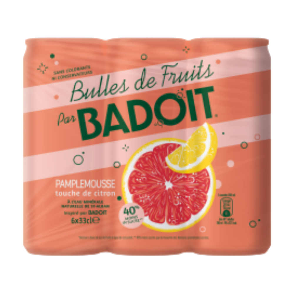 BADOIT Bulles de Fruits saveur pamplemousse touche de citron - 6 x 33 cl