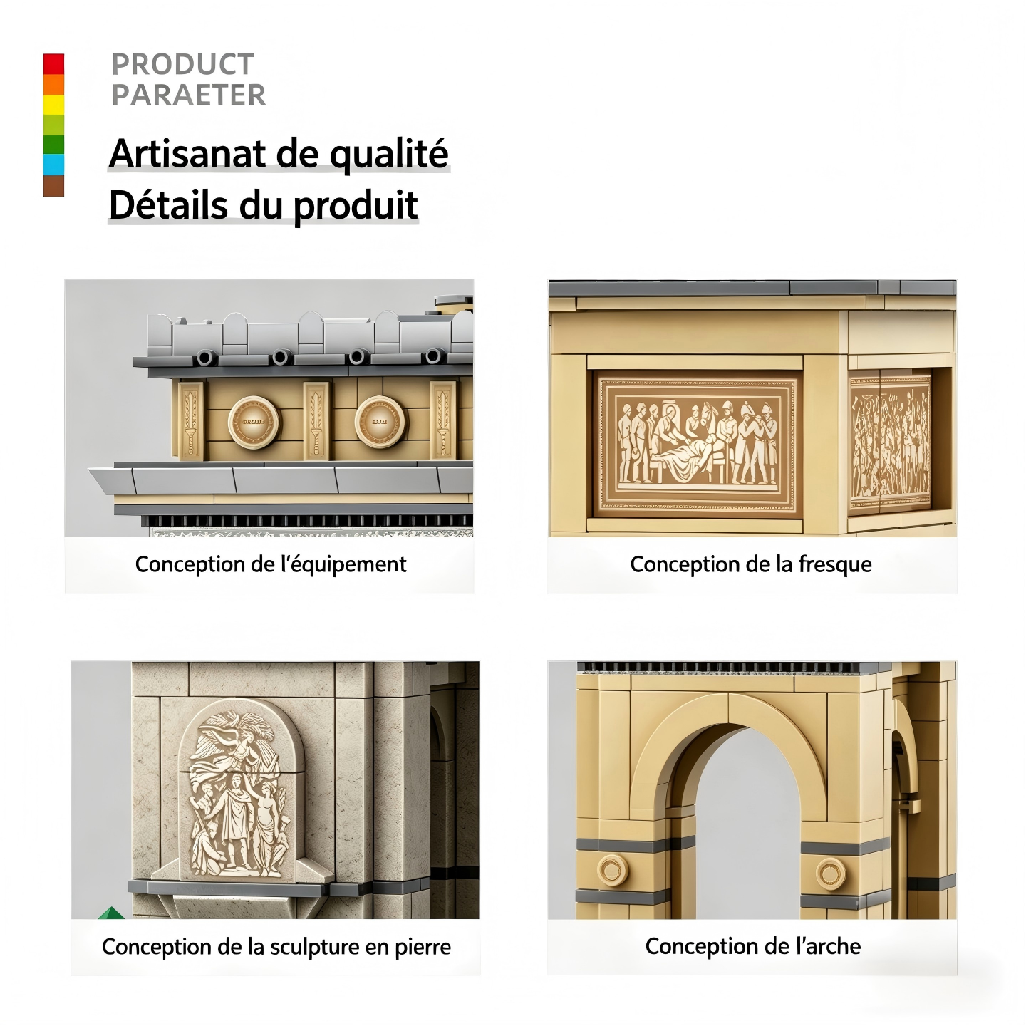 WANGE Arc de Triomphe-Paris, France 1377 Pièces Ensemble de Blocs de Construction pour Bâtisseurs Amateurs