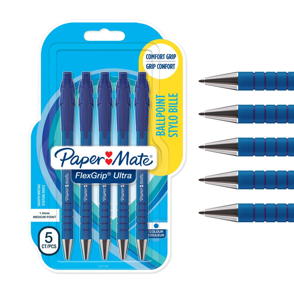 Paper Mate Flexgrip Ultra stylo bille rétractable à pointe moyenne | encre bleue | lot de 5