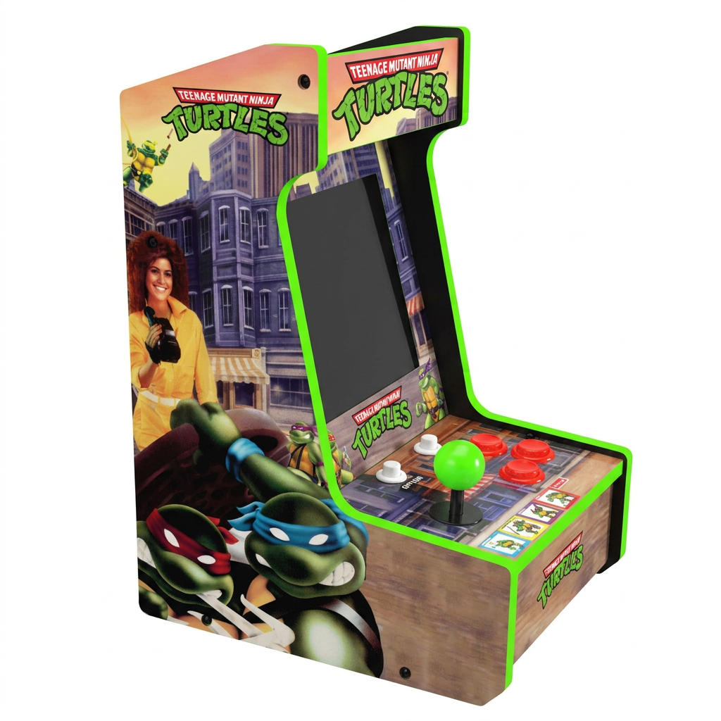 Arcade1Up Ninja Turtles Countercade Console de Table - sous Licence Officielle - Écran LCD 8 Pouces - Double Jeu Intégré - Panneau Lumineux Multicolore