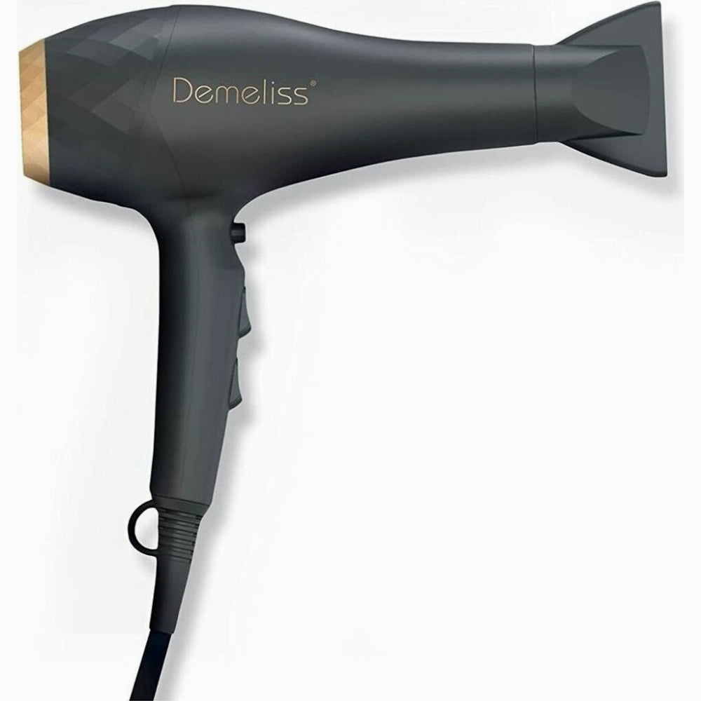 Demeliss Saint Algue Série Professionnelle Salon 2200 Sèche-cheveux - Ionique Tourmaline - Anti-frisottis - 2 vitesses, 3 températures - Moteur AC puissant - Diffuseur + Concentrateur - Noir