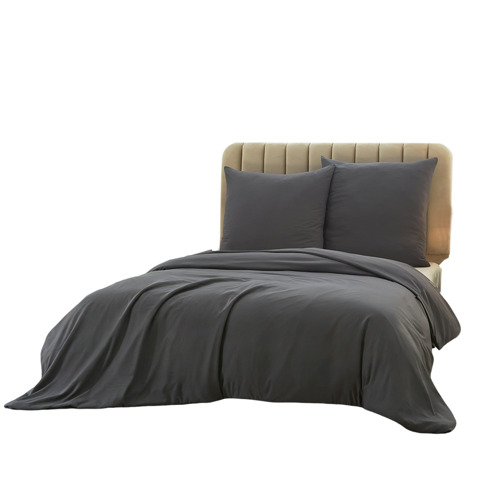 Meeallhome Parure de housse de couette lavée brossée, 155 x 220 cm/80 x 80 cm x 2, Gris foncé