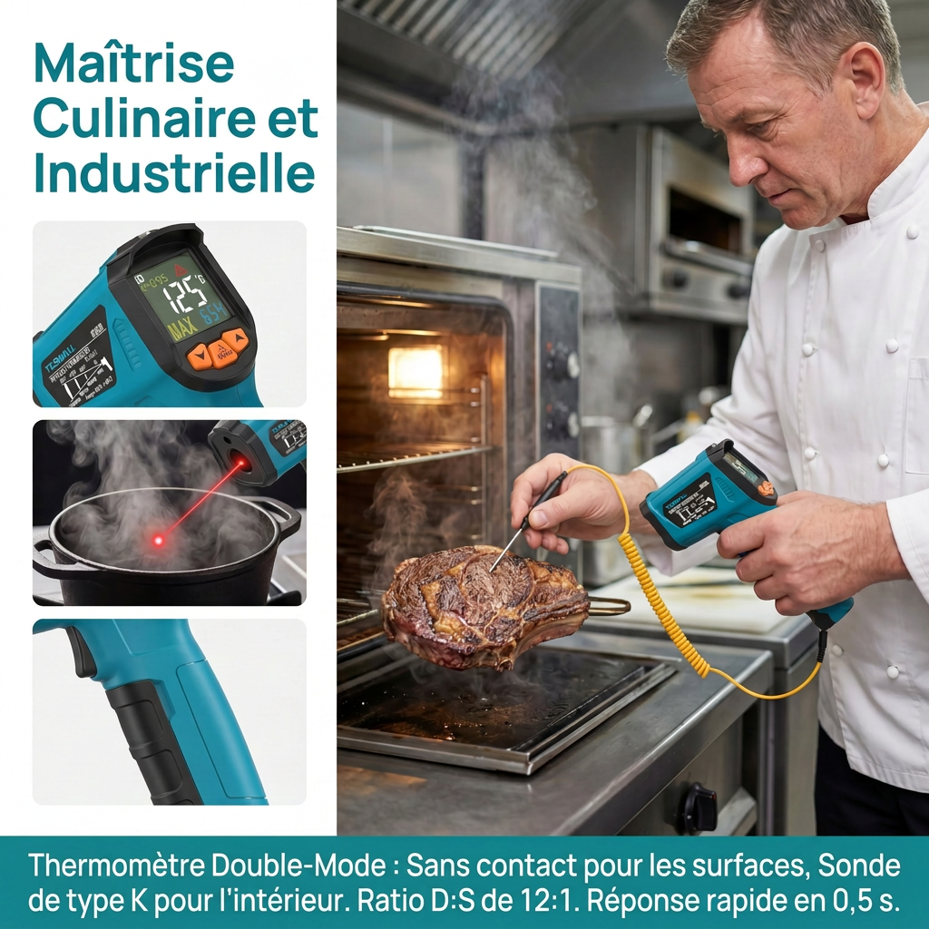TILSWALL Thermomètre infrarouge (Non destiné aux personnes) -50 °C à 800 °C Thermomètre laser numérique infrarouge avec écran LCD de cuisson pour cuisson/barbecue/four à pizza/congélateur/industrie