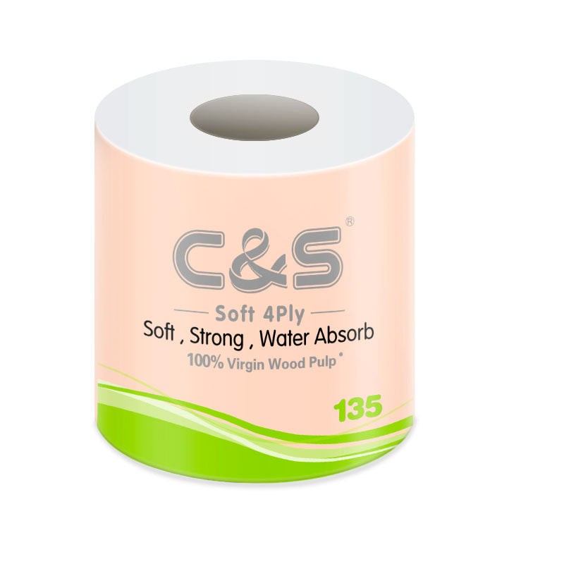 C&S Papier toilette, 4 épaisseurs, 135 g, 10 rouleaux, doux, durable, format familial économique