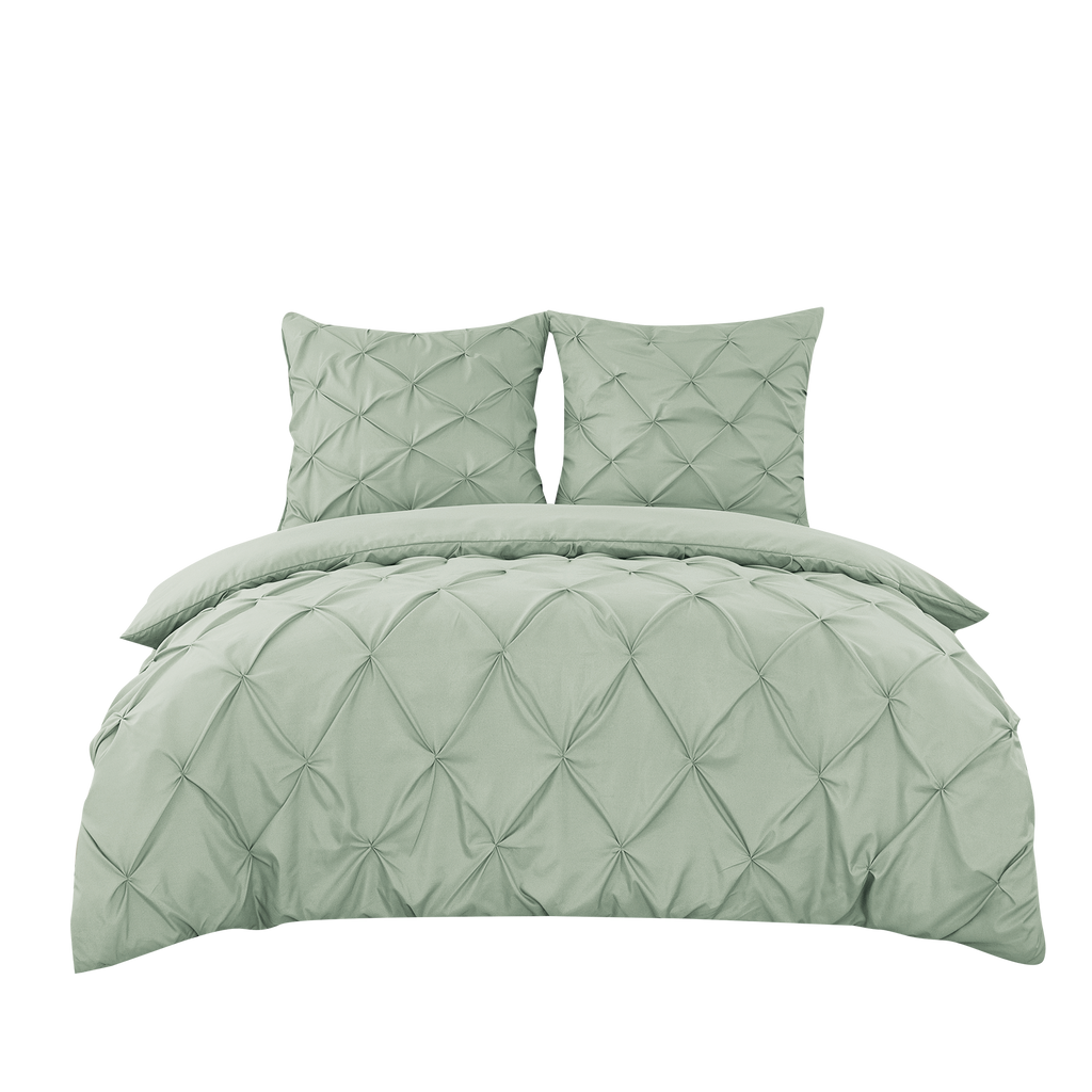 Ensemble housse de couette et taies d'oreiller, vert, effet plissé et brossé, 200 x 220 cm + 80 x 80 cm x 2