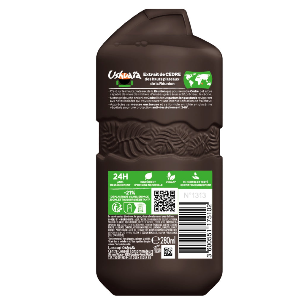 Ushuaïa Gel Douche Tonifiant à l'Extrait de Cèdre, 280 ml