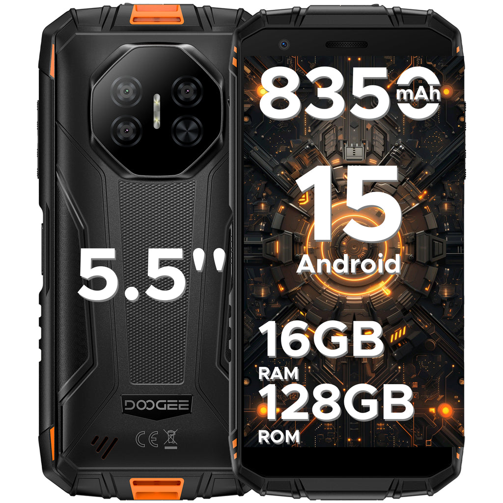 DOOGEE Fire 3 Pro Smartphone Rugged Android 15 IA, 16 Go + 128 Go / 2 To, Octa-Core, 8350 mAh / 18 W, 5,5" HD+ IPS, 4G Double SIM, 16 MP, Widevine L1, Prise Jack 3,5 mm, Face ID, OTG, NFC