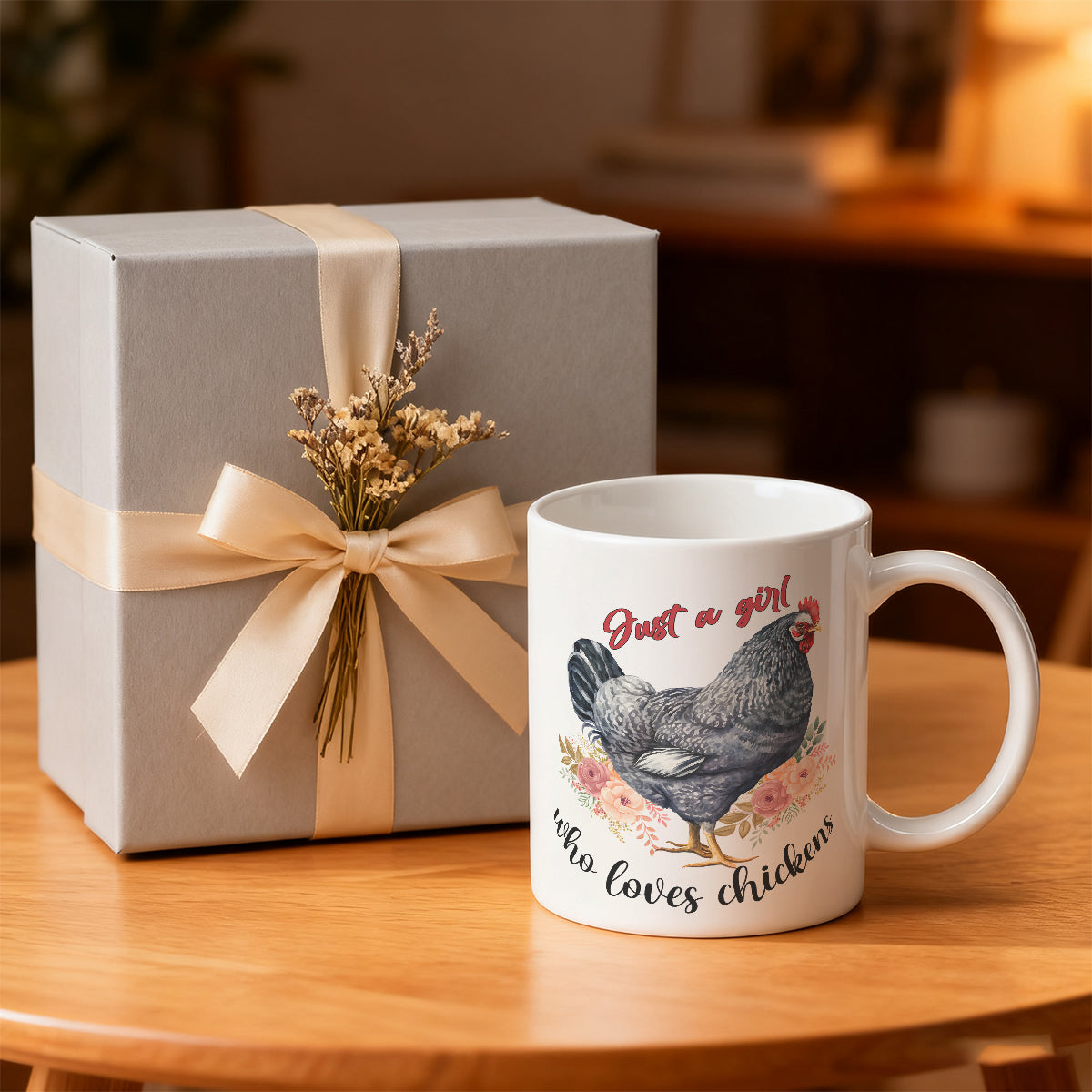 Alphynix Mug blanc avec citation « Just a Girl Who Loves Chicken » et poules - 33 cl