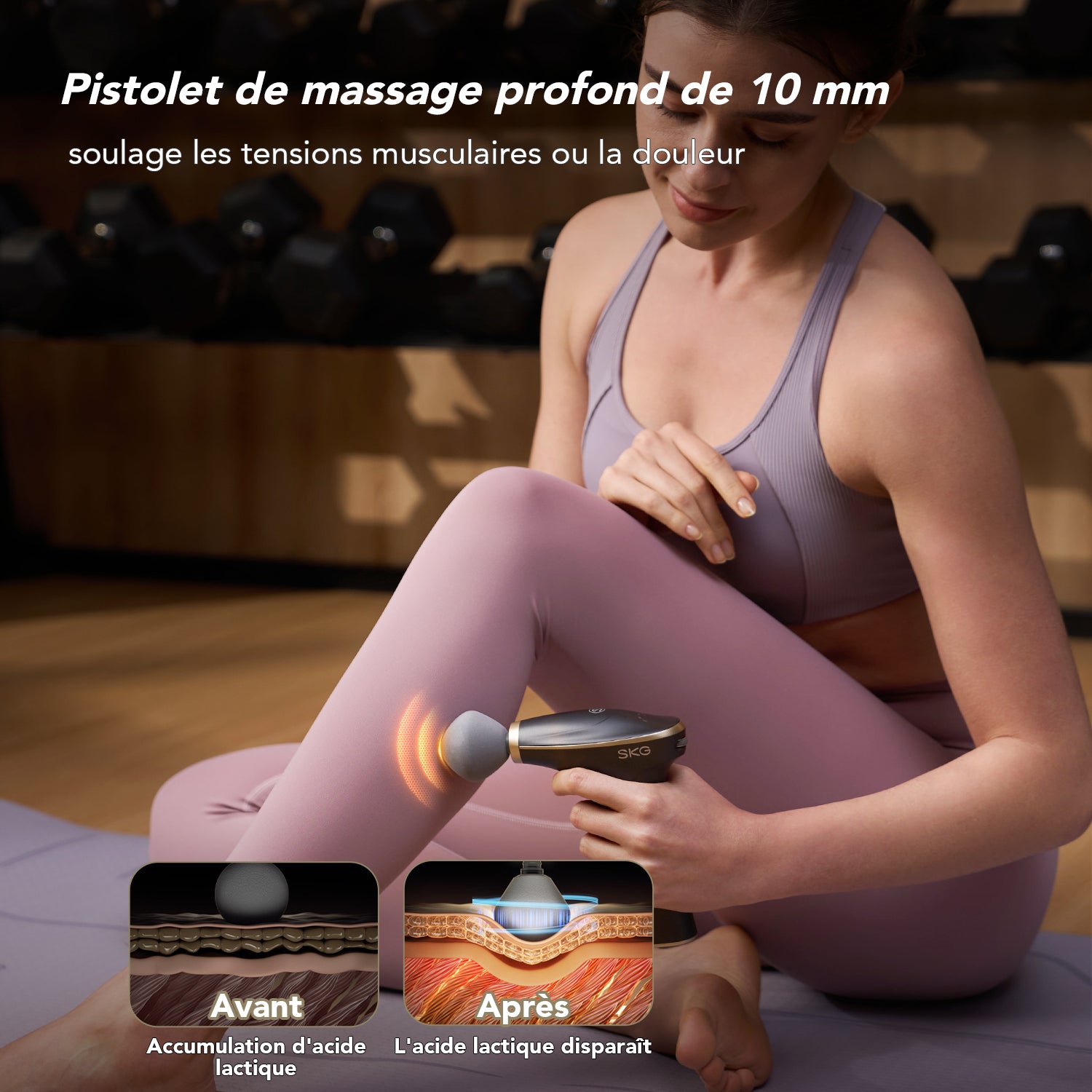 SKG FS700 Pistolet de massage Soulagement des douleurs musculaires Le choix des professionnels pour les athlètes Plus puissant Léger et silencieux Cadeau pour l'être aimé