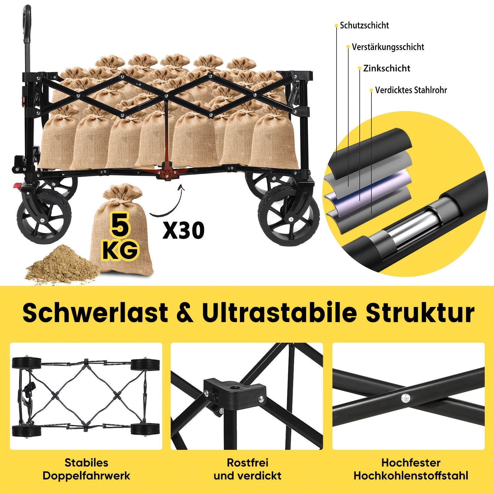 Sekey Chariot de transport rabattable et pliable 330 lb grande capacité