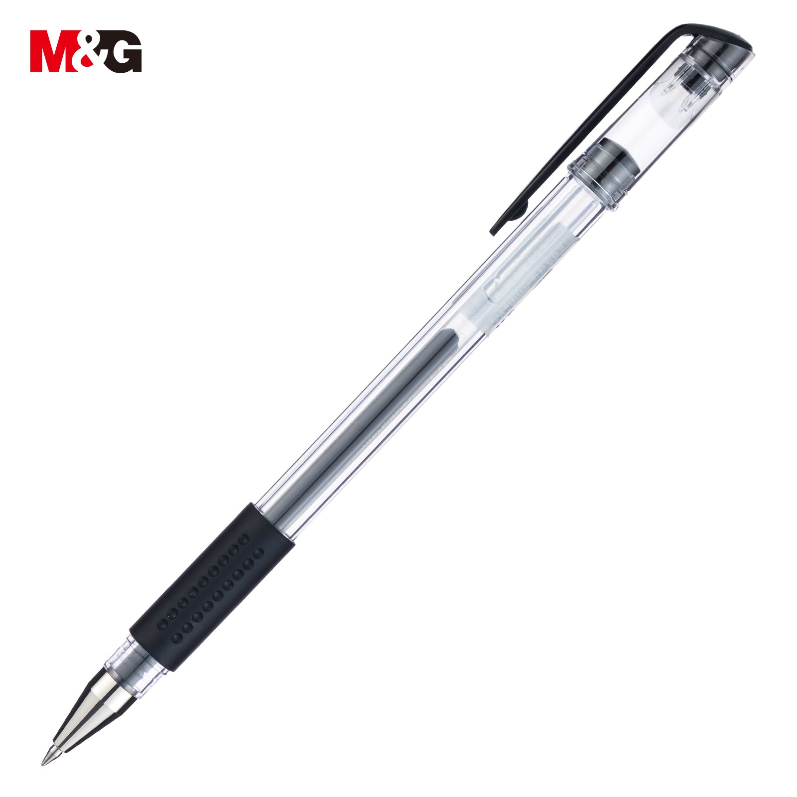 M&G Q7 Lot de 12 stylos gel, Encre noire, Pointe fine 0,5 mm, Séchage rapide, Écriture fluide, Avec grip souple antidérapant et capuchon pour bureau et école