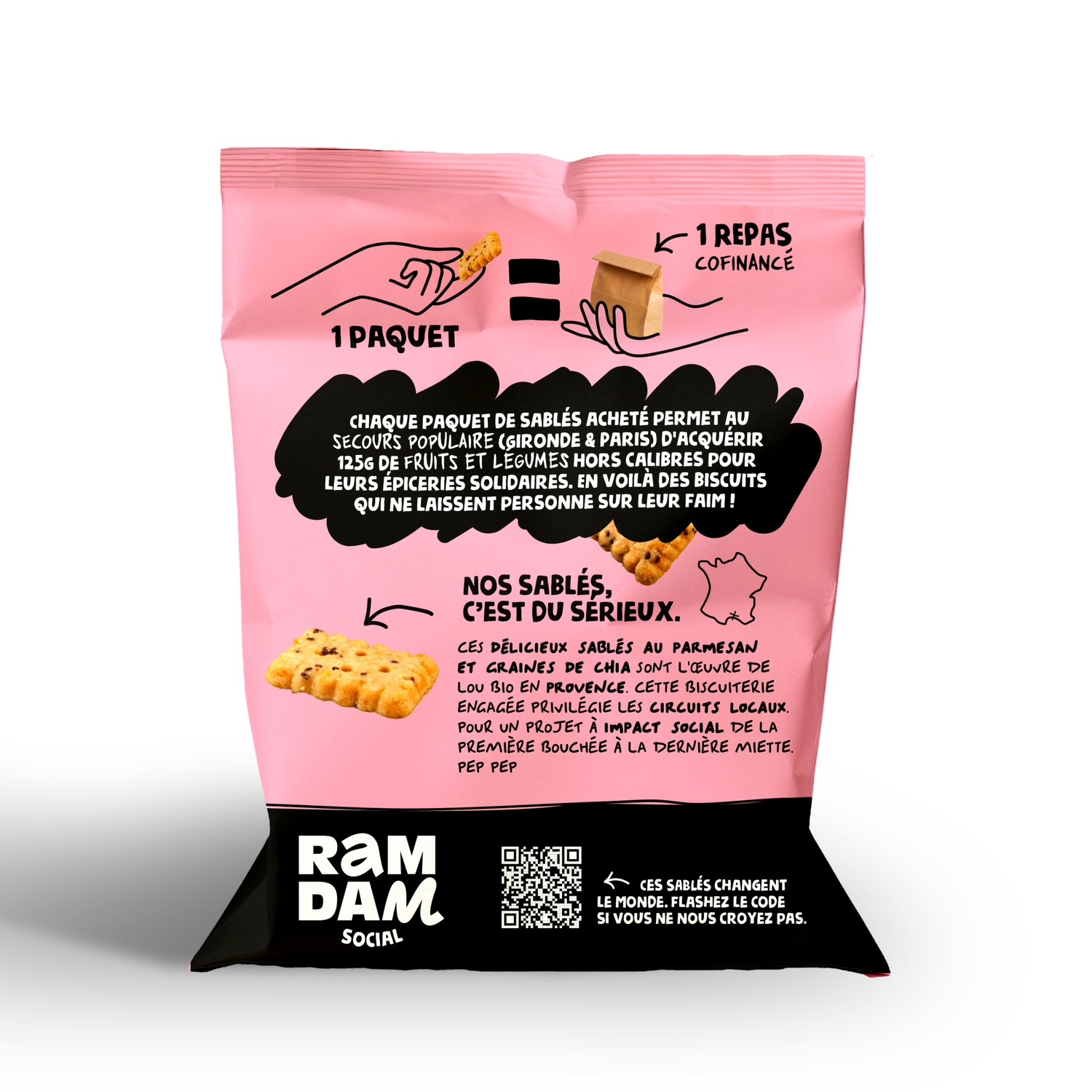 RAMDAM SOCIAL Biscuits Sablés Salés Bio Parmesan & Graines de Chia 100 g
