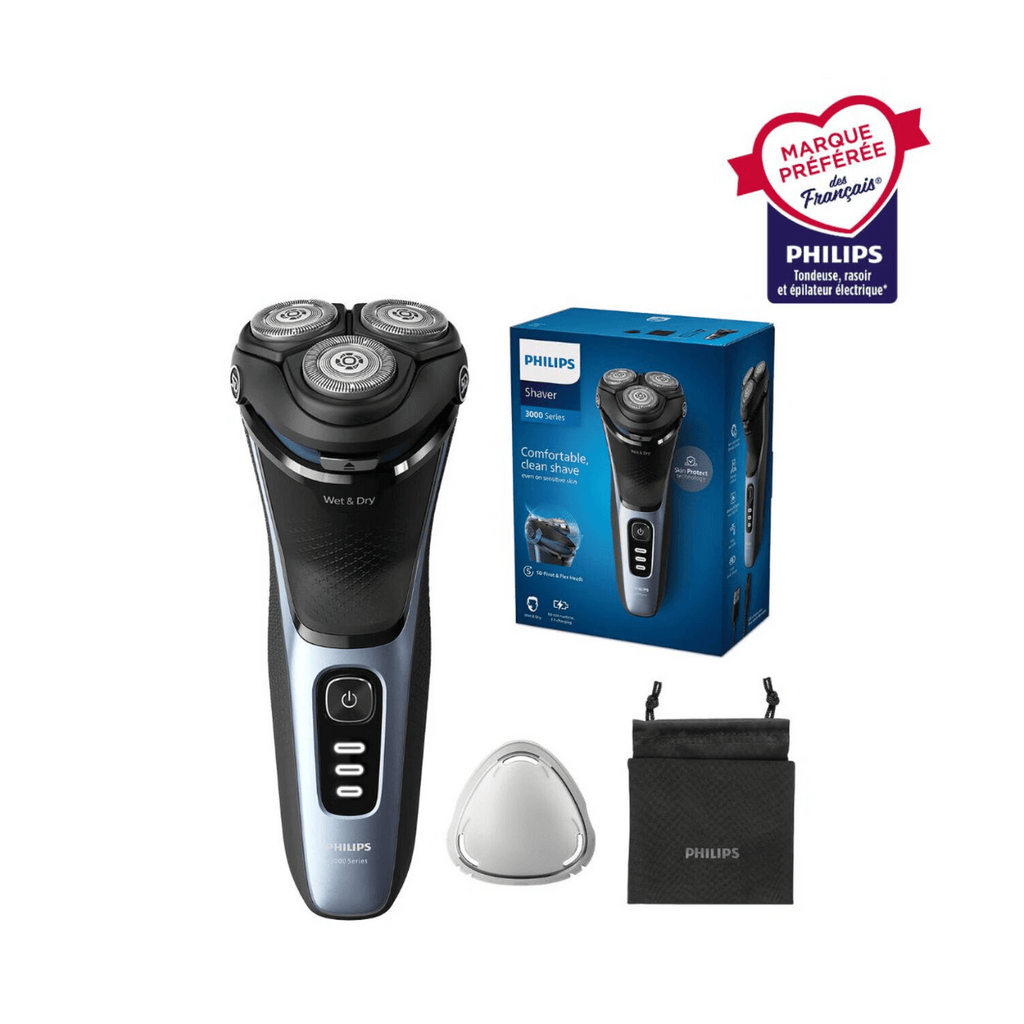 Philips Series 3000 S3243/12 Rasoir électrique avec têtes 5D Pivot & Flex, 27 lames PowerCut auto-affûtées, utilisation humide & sèche, tondeuse rétractable, charge rapide - Noir
