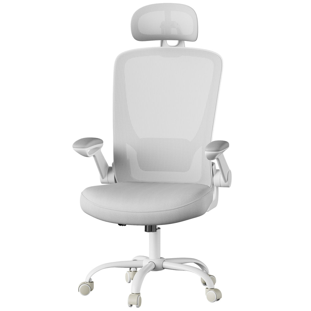 JOYFURNOS Chaise de bureau pivotante ergonomique avec soutien lombaire, appuie-tête, accoudoirs relevables, fonction d'inclinaison - Gris