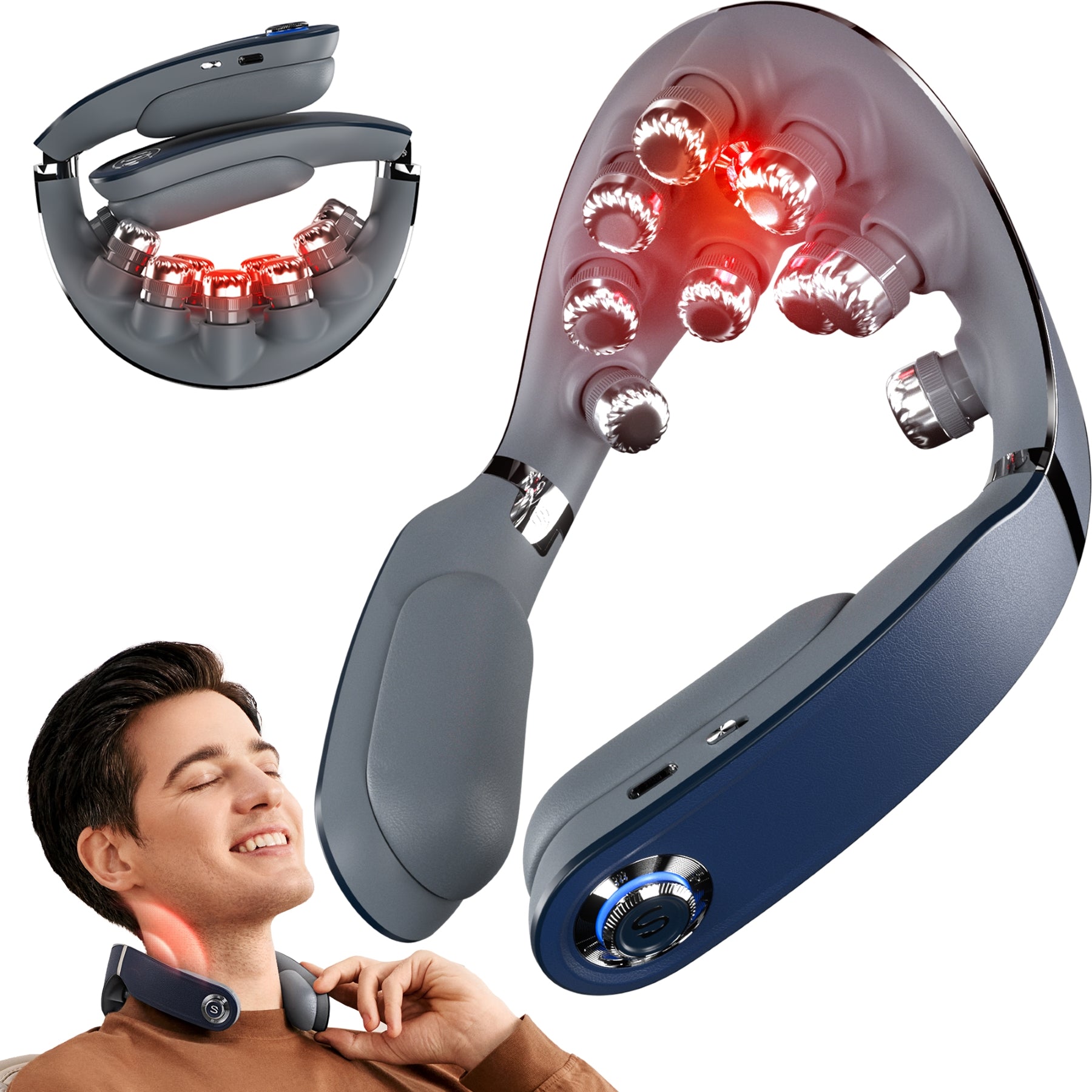 SKG G7 Pro-Fold Appareil de massage Soulagement des douleurs cervicales pour le cou à moyenne fréquence EMS + TENS et vibration 9D pliable. Cadeau pour l'être aimé