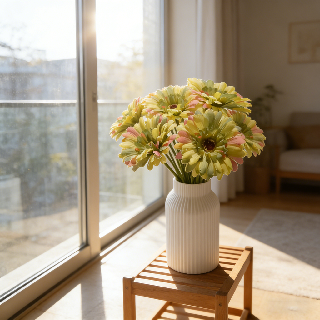 Yuejia 3 pièces 9,05 po / 23 cm Fleurs de gerbera en soie artificielle Mariage maison vérandas Décoration de table Fausses marguerites chrysanthèmes Fête Décoration de maison (vert)