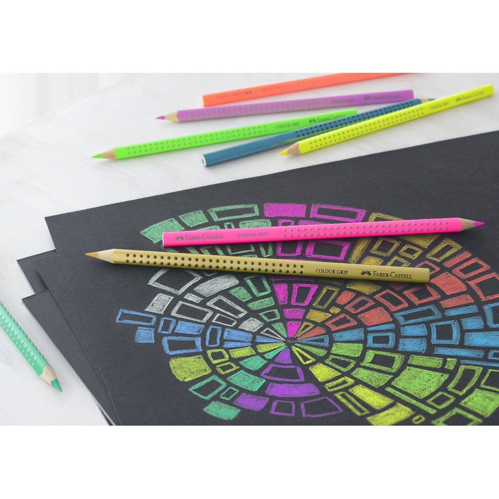 Faber-Castell Colour Grip Lot de 12 crayons de couleurs - Pastel, néon et métallique