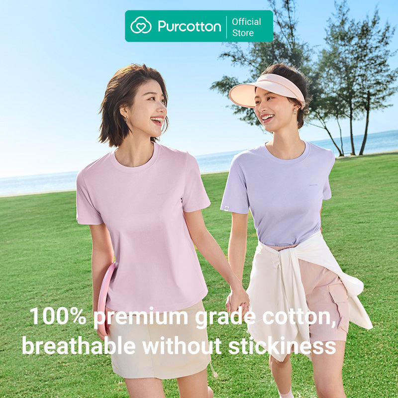 Purcotton T-shirt Femme Col Rond Antibactérien - Confortable & Doux Pour La Peau - Polyvalent & Basique - Commutation Quotidienne - Rose Eau - 160/84A