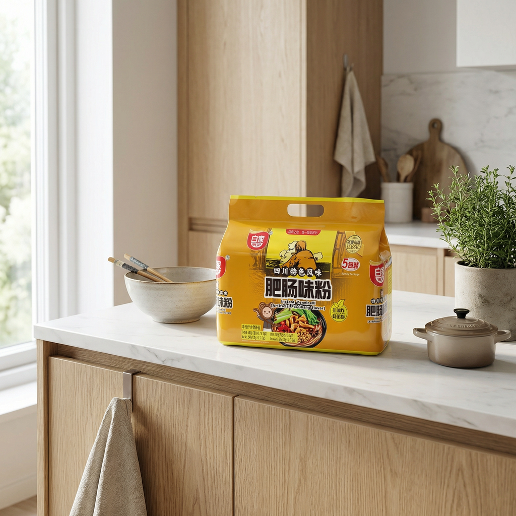 Bai Jia Nouilles saveur tripes de porc épicées, 5 paquets, 540 g