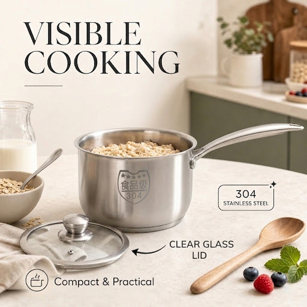 PURECOOK Série Casserole en acier inoxydable 304 | avec poignée en acier et couvercle combiné
