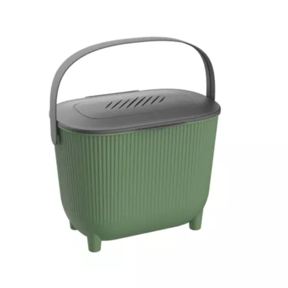 EDA Poubelle à compost 10 L avec couvercle et filtre à charbon, Vert cactus/Gris anthracite, 31,5 x 21,7 x 25 cm