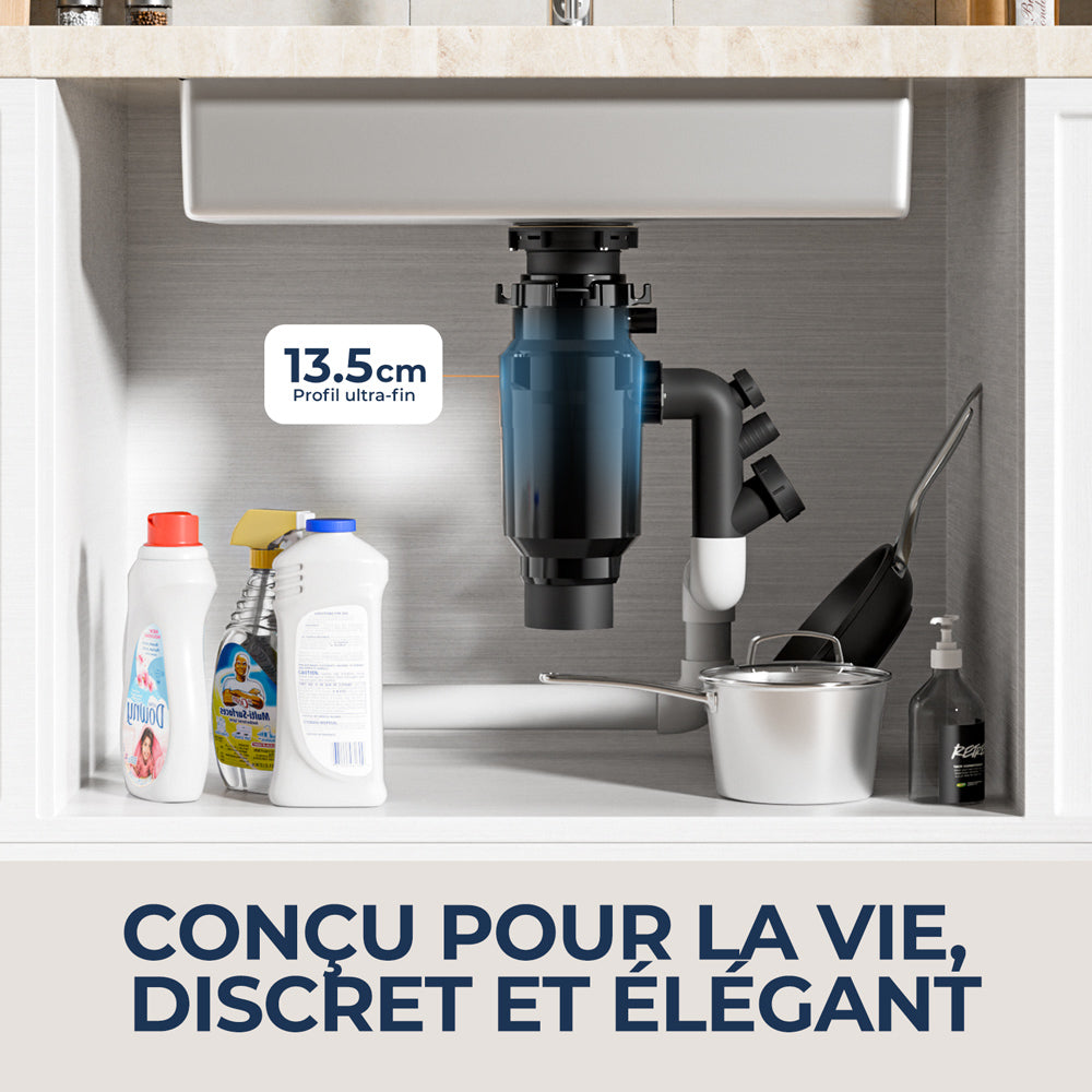 Rouny Broyeur de déchets alimentaires 1/2 HP à alimentation continue avec système de broyage en acier inoxydable, Réduction du bruit, Montage facile pour évier de cuisine, Z3