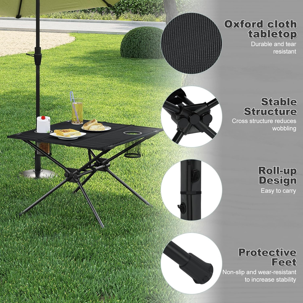 WOLTU Table de camping portable, table pliante ultralégère avec 2 porte-gobelets, table de pique-nique pliante avec sac de rangement, pour le camping, les pique-niques