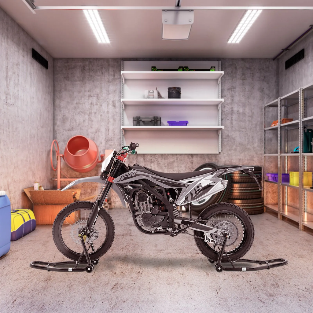 VEVOR Kit de Support de Piste pour Moto, Capacité de Charge de 386 kg, Support de Levage pour Roues Avant et Arrière avec Fourche L, Fourche U et Adaptateurs à Double Fourche