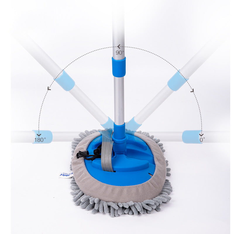 Serpillère en chenille bleue de tête 26 x 17,5 cm avec perche télescopique en aluminium à 3 sections - 51,5-110 cm