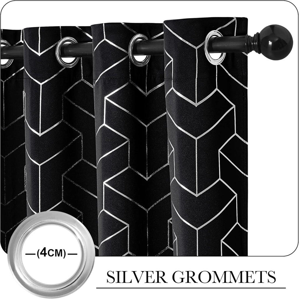 PONY DANCE Store occultant imprimées pailletées à œillets, lot de 2, W 140 x L 245 cm (W 55 x L 96 pouces), noir