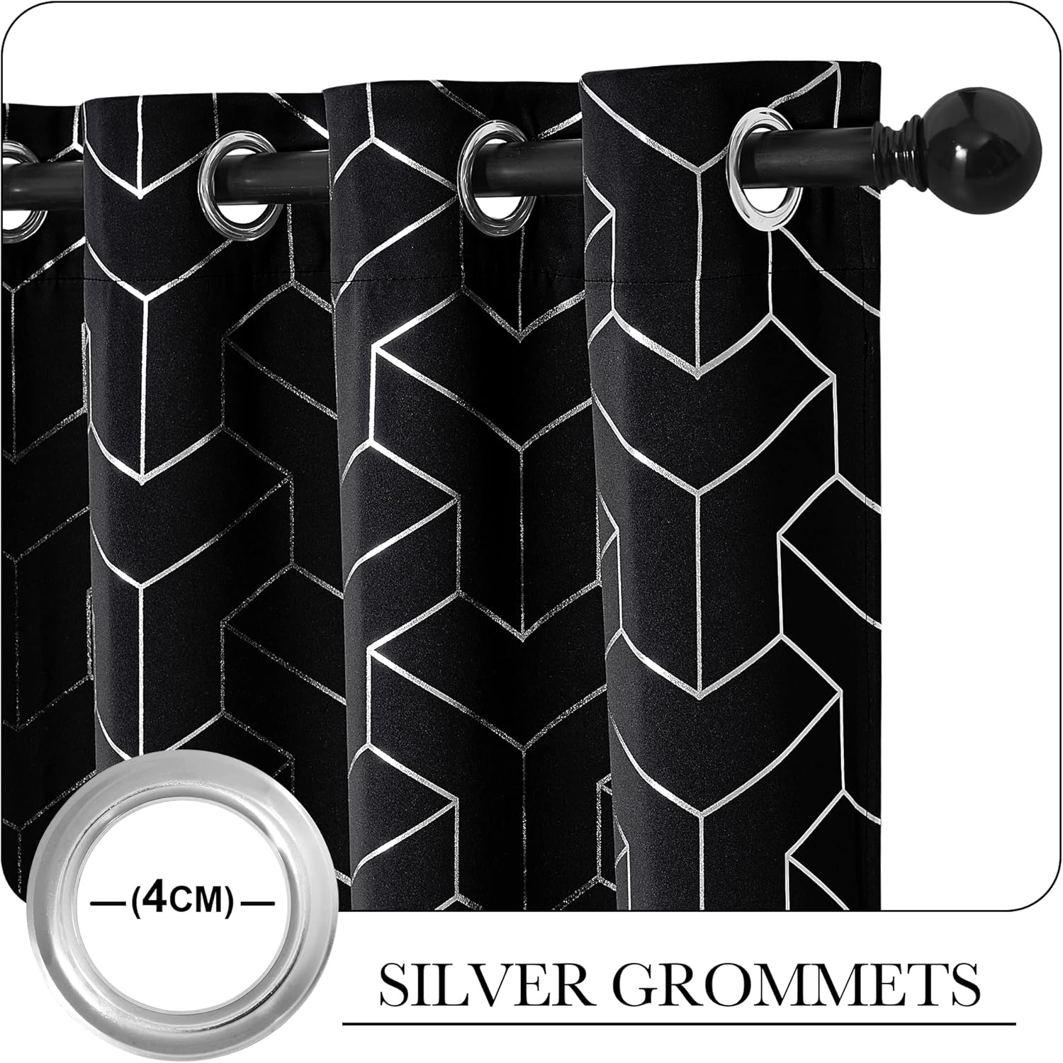 PONY DANCE Store occultant imprimées pailletées à œillets, lot de 2, W 140 x L 245 cm (W 55 x L 96 pouces), noir