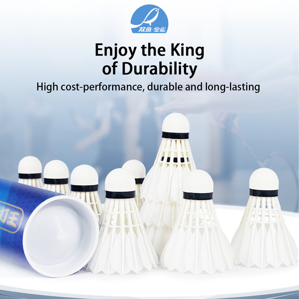 Double Fish JinQue King-Durable Volants de badminton en plumes d’oie Lot de 12 Vitesse 77 Bleu