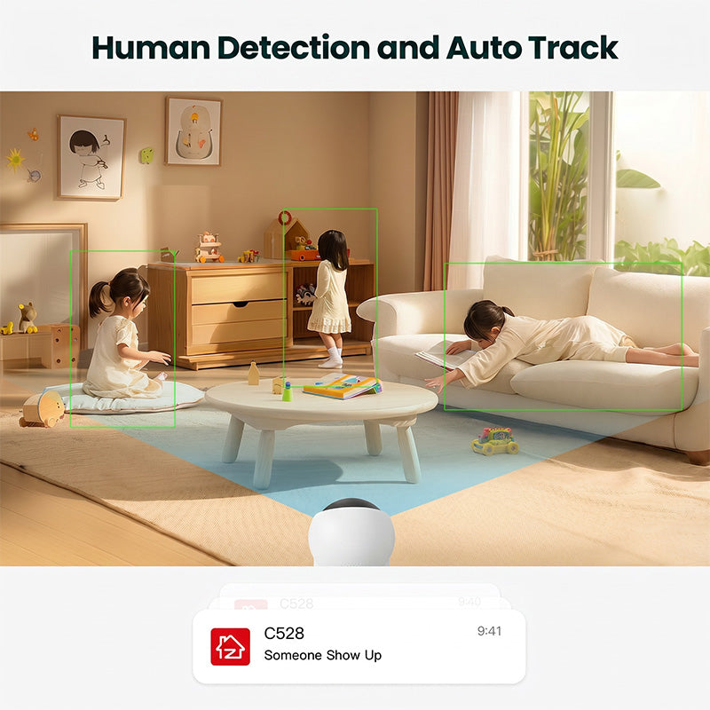 ZOSI Caméra de surveillance Wi‑Fi 2-en-1 pour l’intérieur, 2 MP (objectif) + 2 MP (objectif), vues à 360° avec double objectif, panoramique/inclinable, surveillance domestique