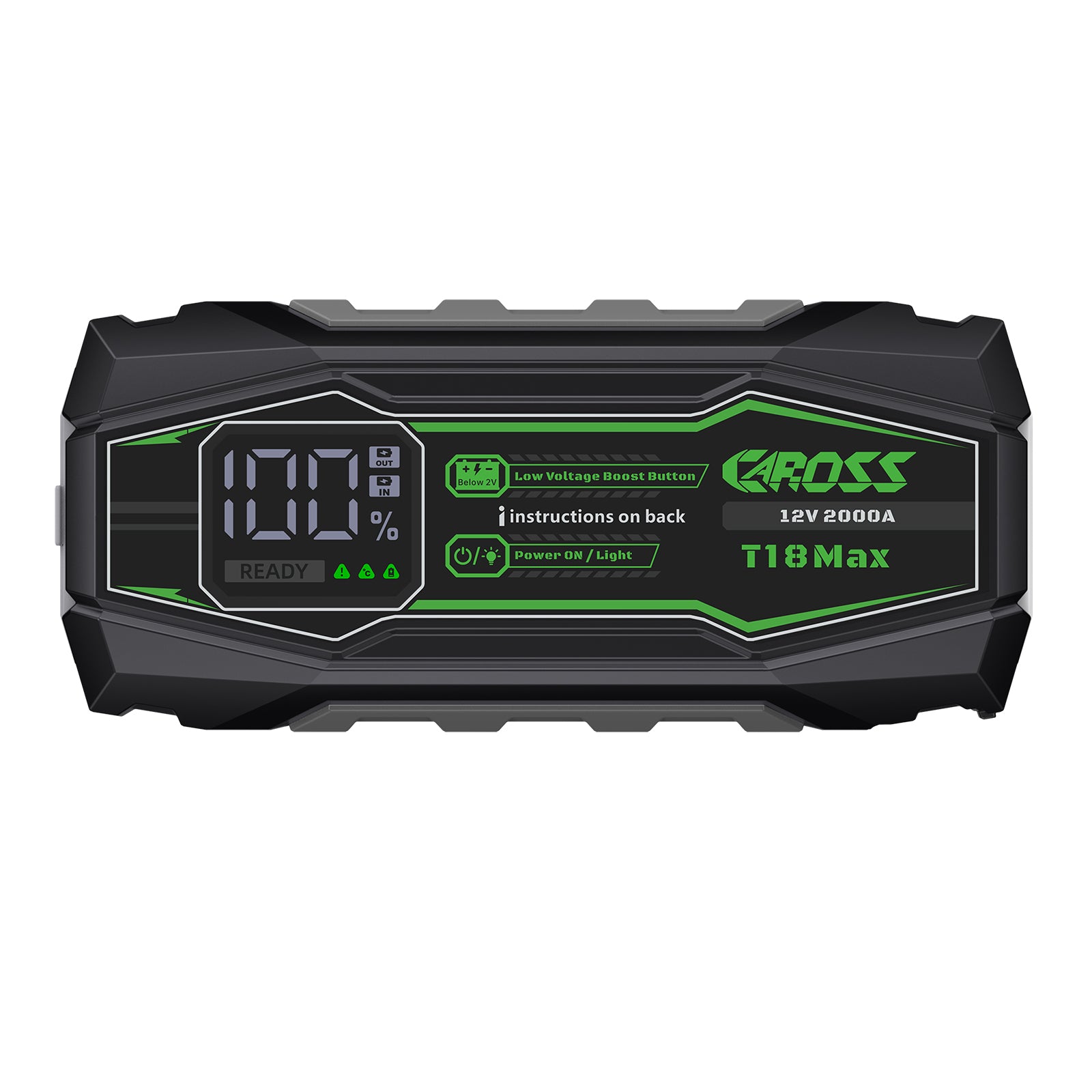 CAROSS Booster de démarrage portable 2 000 A 12 V, Noir, Batterie lithium-ion 20 000 mAh, Protection anti-étincelles et inversion de polarité, Fonction Boost, Écran LED 2,3''