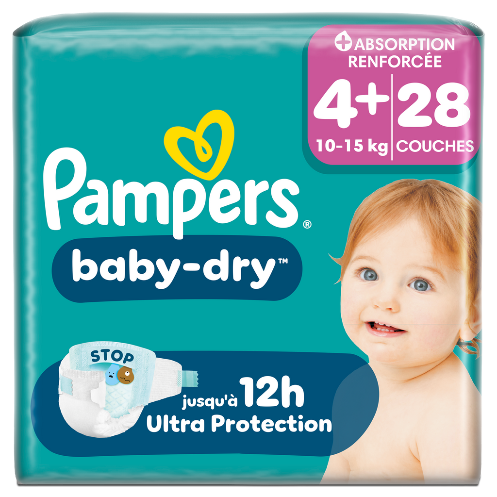 Pampers Baby-Dry, taille 4+, 28 couches