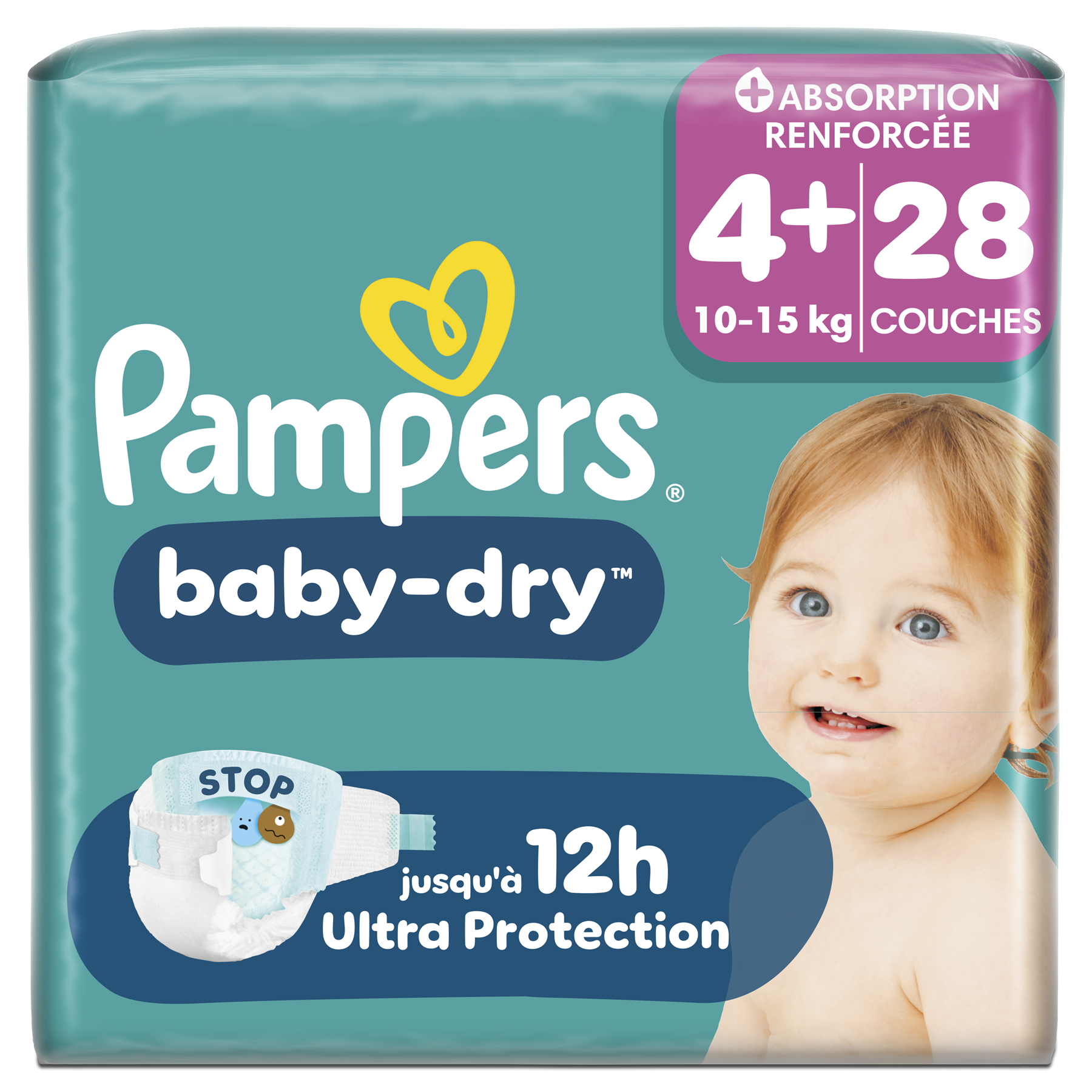Pampers Baby-Dry, taille 4+, 28 couches