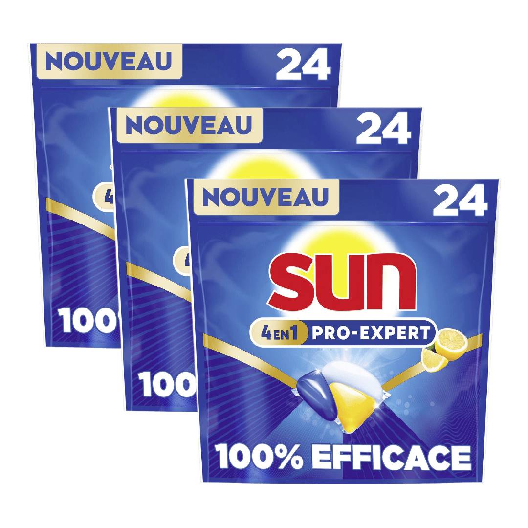 Sun Capsules Lave-vaisselle CLEANBOOST Poudre & Gel Citron 3 x 24 Capsules (= 72 Capsules)