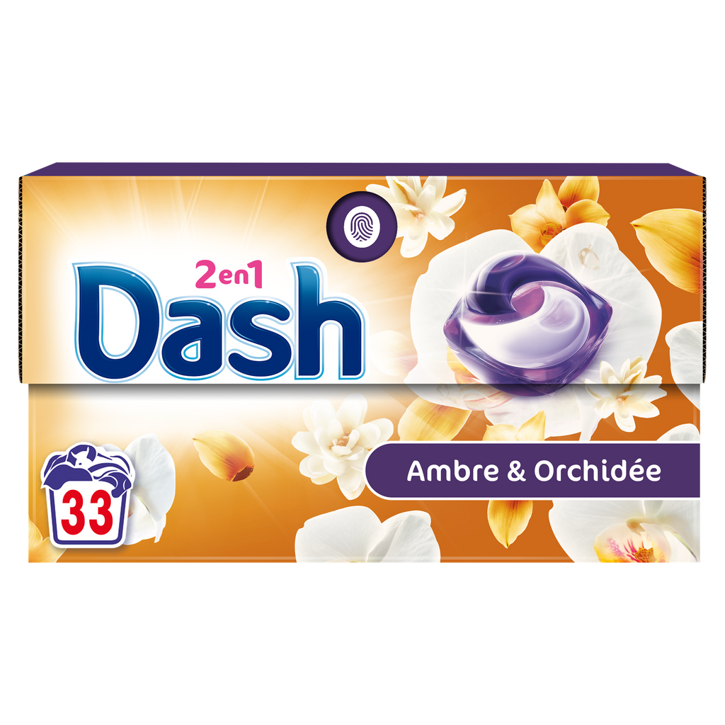 DASH 2-en-1 Lot de 33 capsules de lessive parfum ambre et orchidée