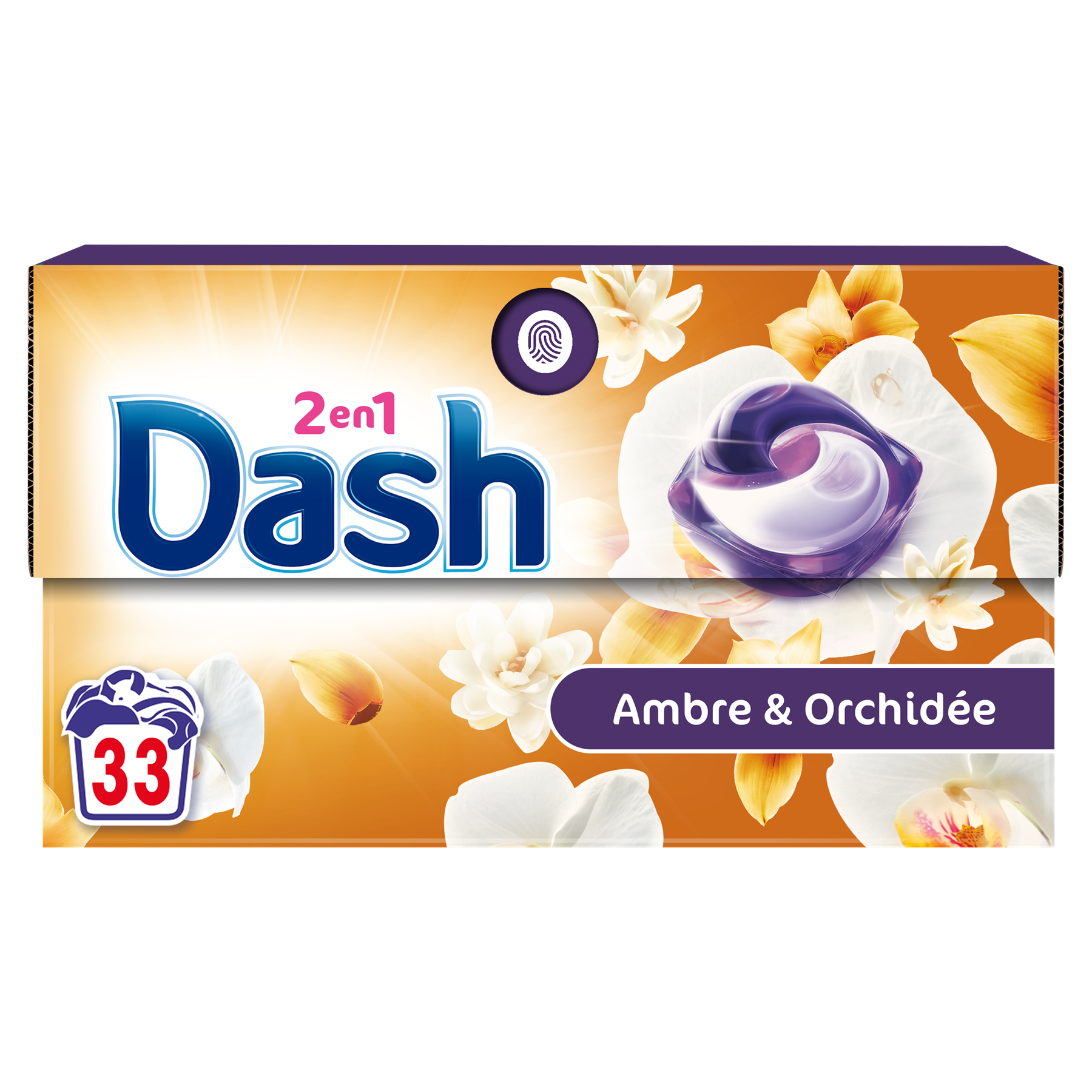 DASH 2-en-1 Lot de 33 capsules de lessive parfum ambre et orchidée