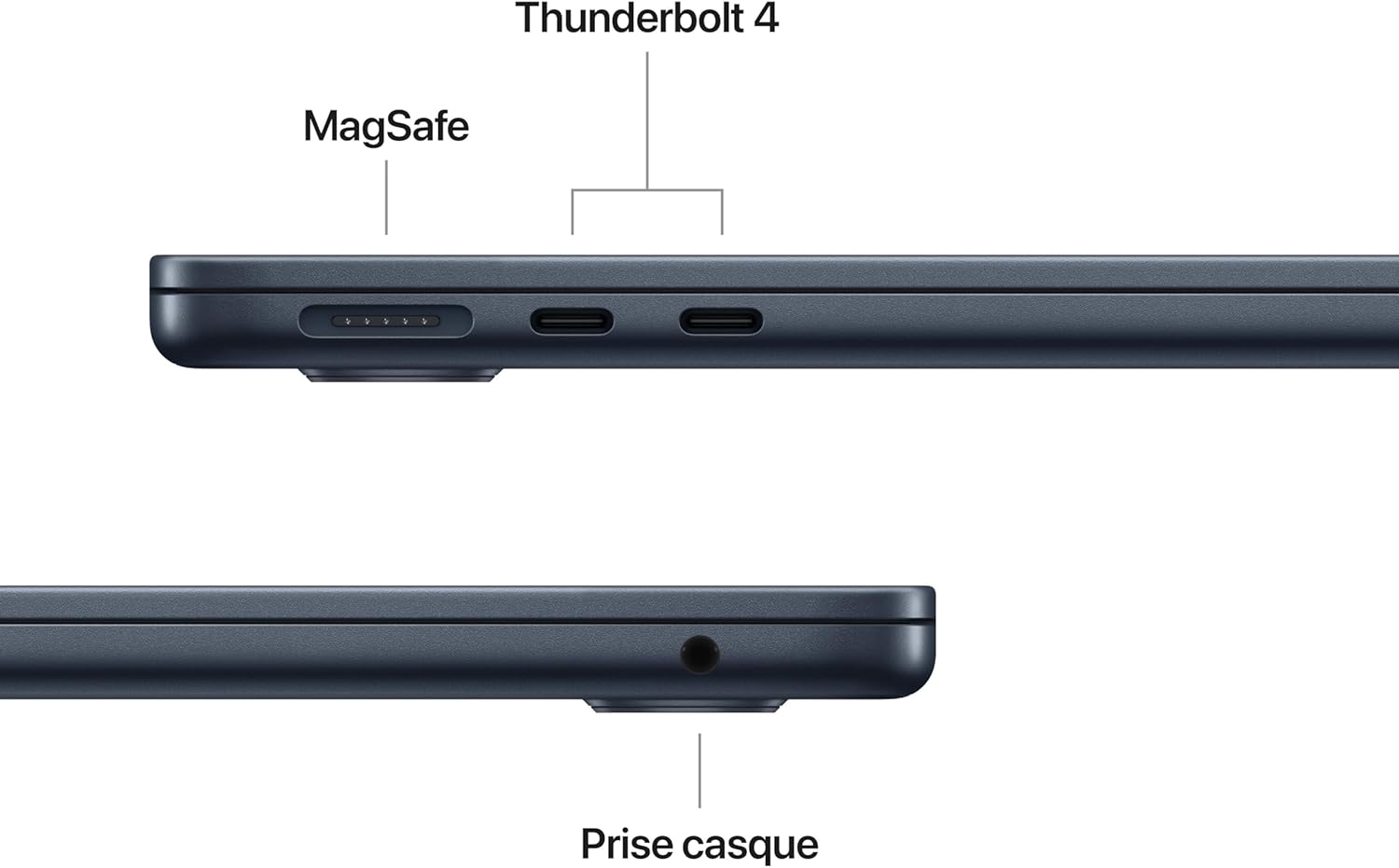 Apple MacBook Air 15 pouces Puce M5 CPU 10 cœurs GPU 10 cœurs 16 Go RAM 1 To SSD Minuit, AZERTY