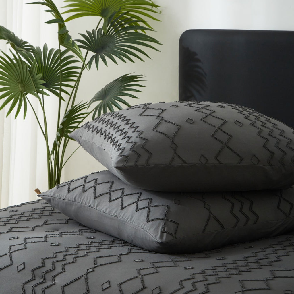 MEEALLHOME Parure de lit tuftée gris foncé - 1 housse 135 x 200 cm et 1 taie 80 x 80 cm