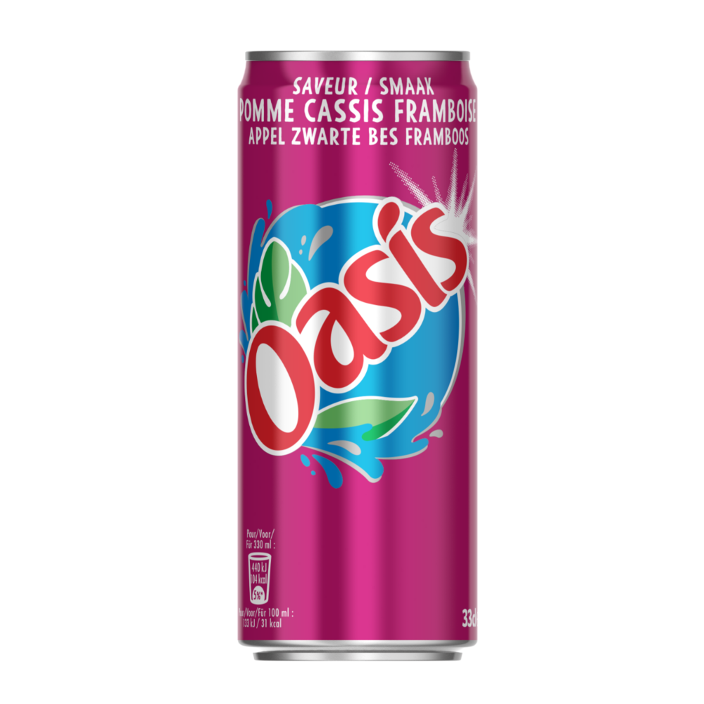 Oasis Soda pomme, cassis et framboise - Lot de 24 canettes de 330 ml