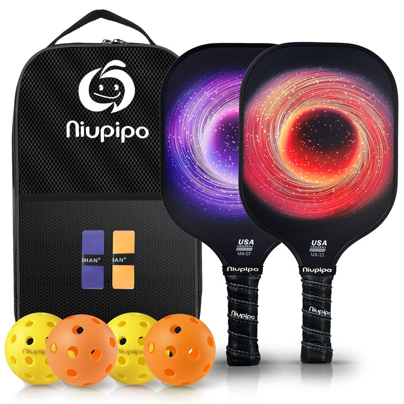 NIUPIPO Lot de 2 raquettes de pickleball en fibre de verre, noyau en nid d’abeille en polypropylène, certifié USAPA, conception légère, prise en main confortable