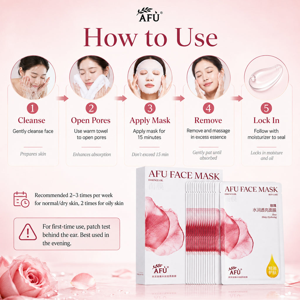 AFU Coffret Cadeau Masque en Tissu à l'Huile Essentielle Hydratant à la Rose